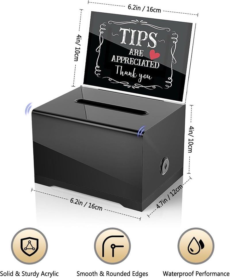 MoKo Acrylic Donation Box with Lock, Ballot Suggestion Box with Sign Holder for Fundraising Donation Voting Collection, Raffle Tip Jar, 6.2"x 4.7"x 4", Black - Image 2